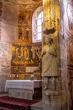 Ancient fresco in the Benedictine convent of Saint John (UNESCO world heritage site), in Monastery valley Mustair, Switzerland
