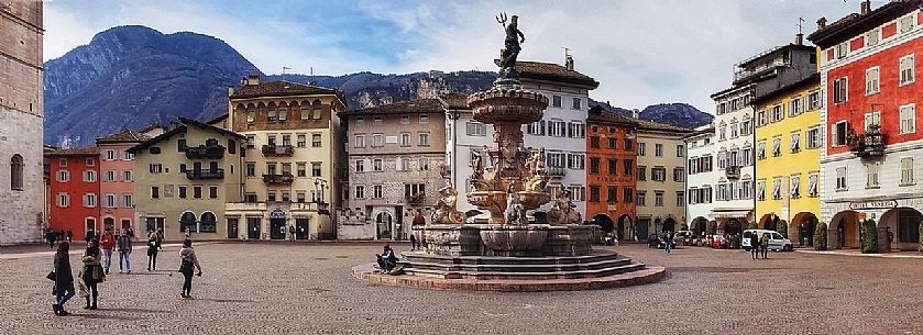 Piazza Duomo square and the Neptun fountain in Trento, Italy