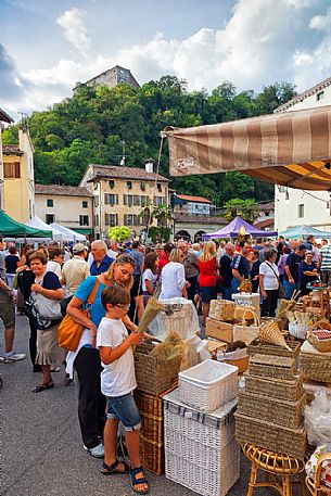 People at the ancient Sagra dei Sst o Thest feast in Polcenigo, Friuli Venezia Giulia, Italy