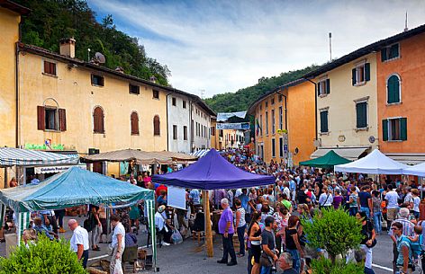 People at the ancient Sagra dei Sst o Thest feast in Polcenigo, Friuli Venezia Giulia, Italy