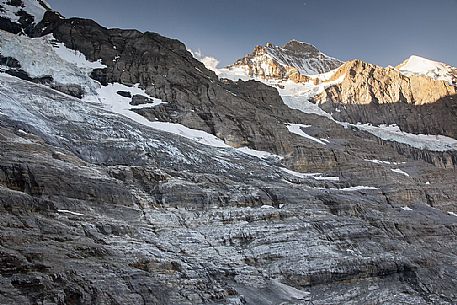 Sunrise on Jungfrau mountain group from Kleine Scheidegg, Grindelwald, Berner Oberland, Switzerland, Europe