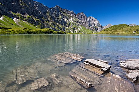 Truebsee Lake near Titlis Glacier, Engelberg, Canton of Obwalden, Switzerland, Europe 