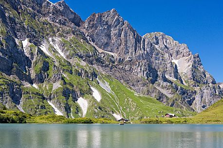 Truebsee Lake near Titlis Glacier, Engelberg, Canton of Obwalden, Switzerland, Europe 