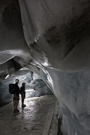 Tourists inside the Titlis glacier, Engelberg, Canton of Obwalden, Switzerland, Europe