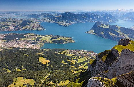 Aerial view of the Lake of Lucerne from Pilatus Mountain, Border Area between the Cantons of Lucerne, Nidwalden and Obwalden Aerial view of the Lake of Lucerne from Pilatus Mountain, Border Area between the Cantons of Lucerne, Nidwalden and Obwalden