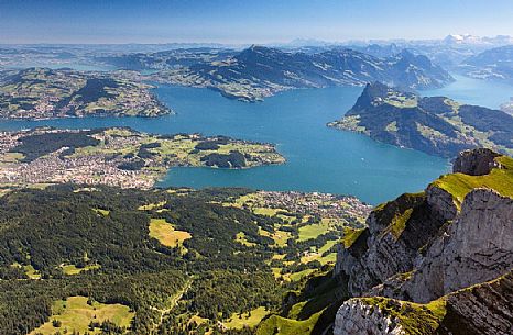 Aerial view of the Lake of Lucerne from Pilatus Mountain, Border Area between the Cantons of Lucerne, Nidwalden and Obwalden