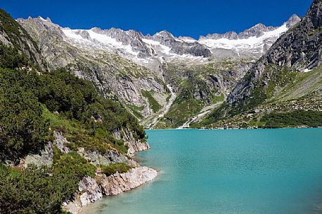 Lake Gelmer, Gelmersee, a hydroelectric reservoir, Canton of Berne, Switzerland, Europe