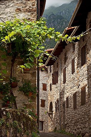 Traditional alley in the small village of Poffabbro, Colvera valley, Friuli Venezia Giulia, Italy, Europe