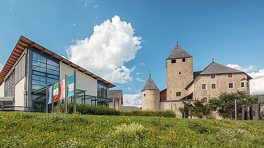 Museum Ladin, the historic Ciastel de Tor and the modern building, San Martino in Badia, Badia valley, Trentino Alto Adige, Italy, Europe
