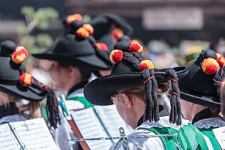 Musician band during the traditional festival in La Villa village, Badia valley, dolomites, South Tyrol, Italy, Europe
