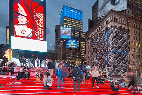 People at the Duffy Square, Red Stairs, of Times Square, at twilight, Manhattan, New York, United States