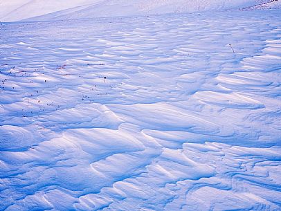 Snowy waves in a meadow, Pizzoc mount, Cansiglio, Veneto, Italy, Europe