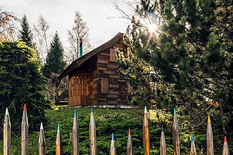 The unusual Casa del Libro or Book house of Tambre in the Cansiglio forest, Veneto, Italy, Europe