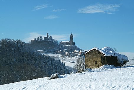 Winter view of Vignale Monferrato village with the church, the castle at a typical building, Monferrato, Piedmont, Italy, Europe