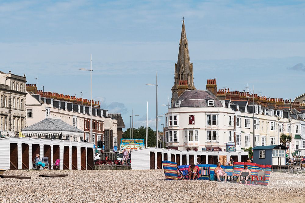 Weymouth Beach is a three mile beach and is just minutes from the town centre and historic harbour, Weymouth, Dorset, England, UK