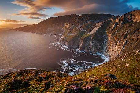 The highest cliffs in Europe, the Slieve League Cliffs, at sunset