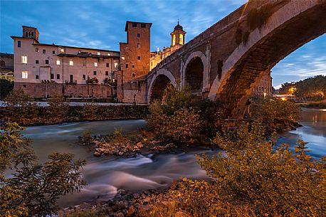 The Tiber Island is the only island in the Tiber river which runs through Rome and and has been connected with bridges to both sides of the river since antiquity