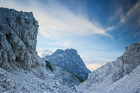 Corno Grande, the highest of the Gran Sasso mountains and peaks seen from Vado di Corno