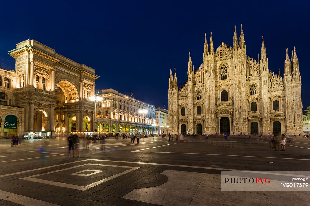 Plaza of the Cathedral in Milan at the blue hour 