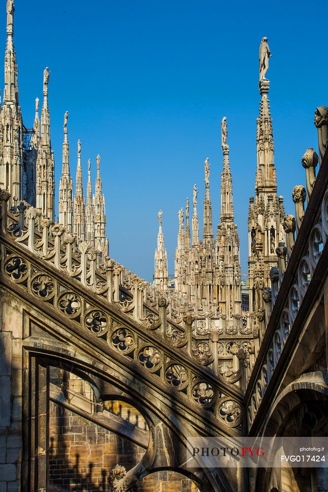 The Cathedral in Milan, detail of gothic spires