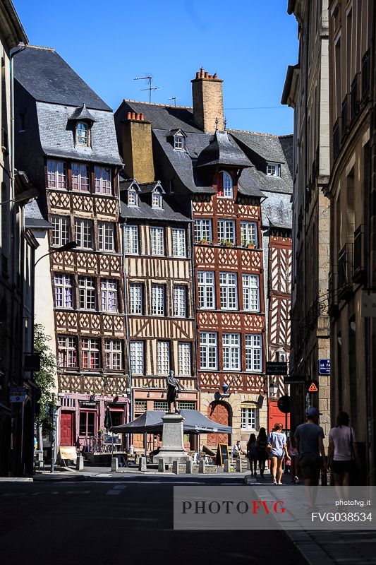 Champ-jacquet square, maisons a pans de bois builted in xvii th century, ancient buildings with a half-timbered structure in the city center of Rennes, Brittany, France