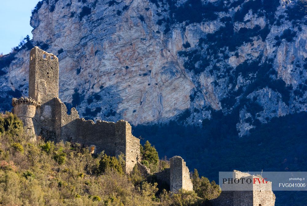 The ruins of the fortifications of the medieval village of Precetto, Ferentillo, Valnerina, Umbria, Italy, Europe