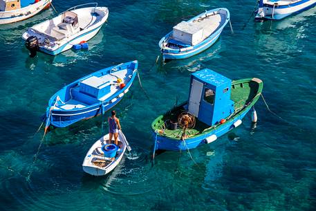 Colored boats in a little harbour of Ponza Island