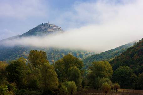The ancient medieval village of Labro, in  Rieti's province, Lazio, wound by the fog