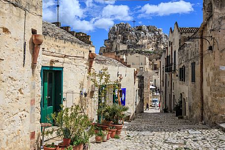 Paved alley in Sasso Caveoso, Matera, Basilicata, Italy, Europe