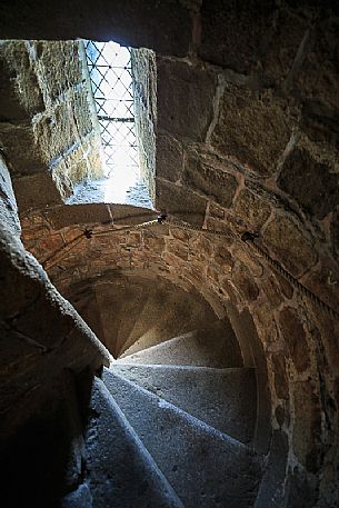 Spiral staircase, Mont Saint Michel, Normandy, France, Europe