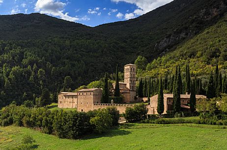The abbey of San Pietro in Valle with the seventh century church near Ferentillo, Valnerina, Umbria, Italy, Europe