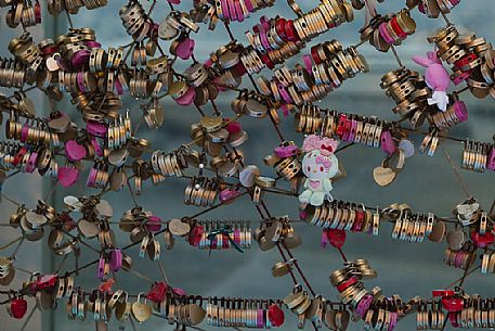 Love padlocks fence  on  the lovers floating garden, Umeda Sky Building, Osaka, Japan