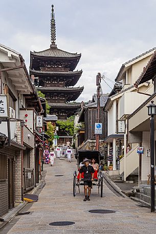 Jinrikisha or human power is a sort of human taxi for tourists in  Higashiyama District, Kyoto, Japan