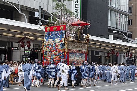 Gion Matsuri is the Japan's most famous festival during the entire month of July,  in which locals and visitors gather to promenade in colorful yucata robes, Kyoto, Japan 