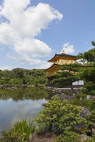 Kinkaku-ji or golden pavilion temple is Japan's most famous  leading temples, World Cultural Heritage featuring a shining golden pavillion riflected in a  centered lake, kyoto, Japan