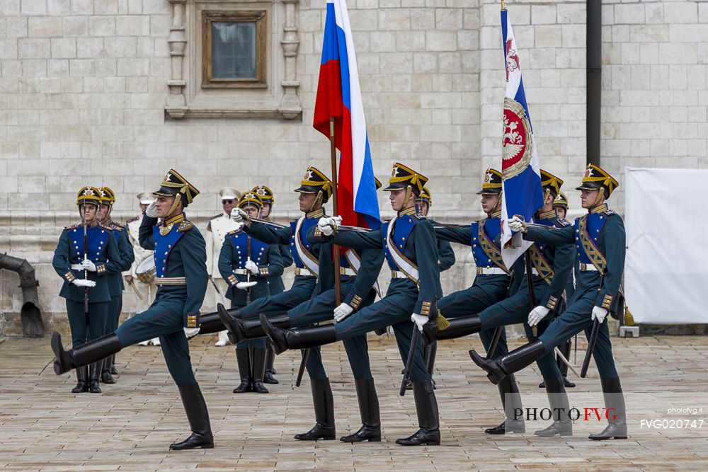 The changing of the guard that takes place every saturday at midday inside the Kremlin of Moscow, Russia