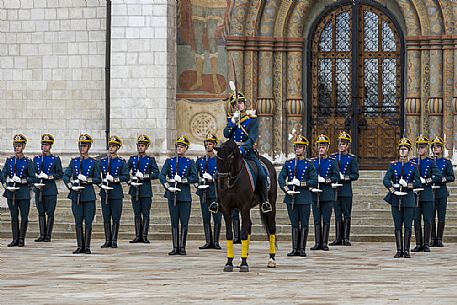 The changing of the guard that takes place every saturday at midday inside the Kremlin of Moscow, Russia