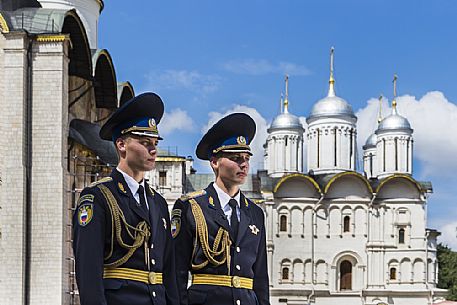 Two soldiers in the cathedrals square, Kremlin,  Moscow, Russia