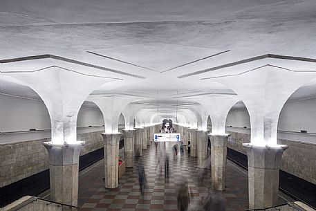Moscow metro station. Underground trail. Moscow. Russia.