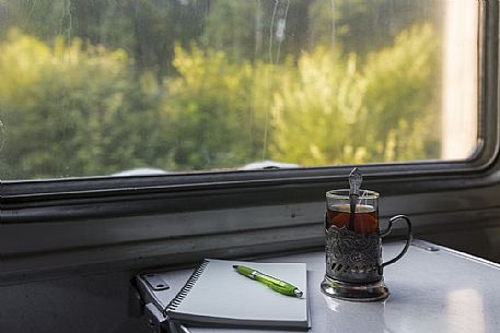 The typical cup provided by the Russian Railways, Trans Siberian Railway, Russia