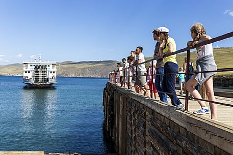 Some people waiting for the ferry to Olkhon Island, Bajkal lake, Russia