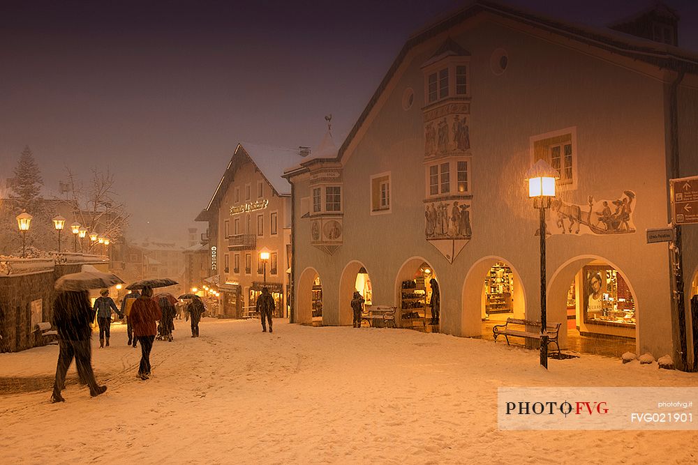 A beautiful snowfall at Ortisei village, Gardena valley, South Tyrol, Italy