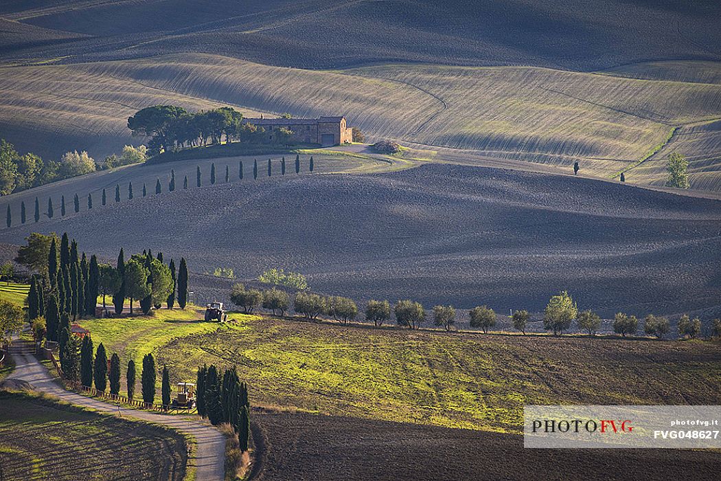 The road leading to the Terrapille farm, where gladiator scenes were filmed, Pienza, ,Orcia Valley, Tuscany, Italy, Europe