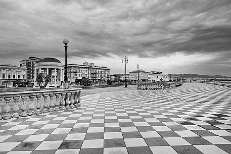 Terrace Mascagni and the old palaces in front of the sea, Livorno, Tuscany