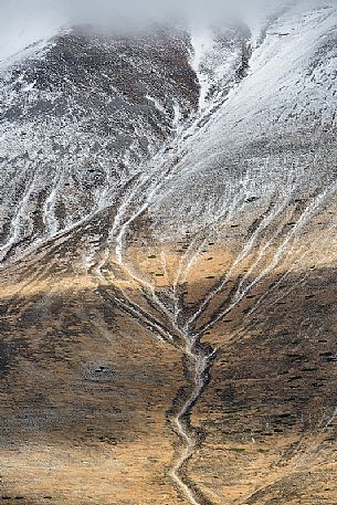 Drawings and patterns on the slopes of Mount Vettore, Castelluccio di Norcia, Sibillini national park Umbria, Italy, Europe