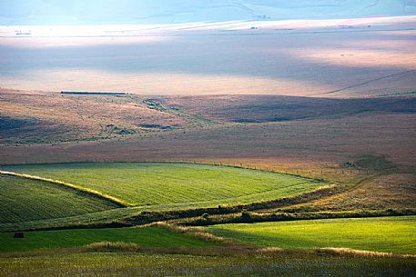 Lights and shadows in Pian Grande of  Castelluccio di Norcia, Sibillini National park, Umbria, Italy, Europe