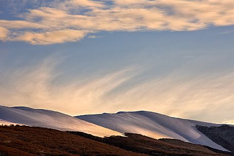 Fairytale atmosphere on a winter afternoon in Castelluccio di Norcia, Sibillini national park, Umbria, Italy, Europe