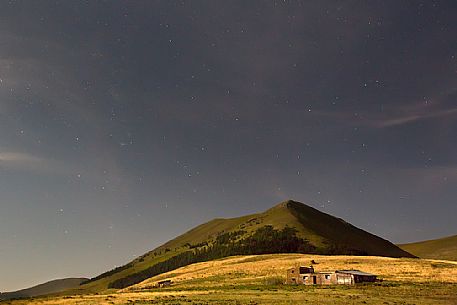 Nightscape of the meadows of Castelluccio di Norcia, Sibillini national park, Umbria, Italy, Europe