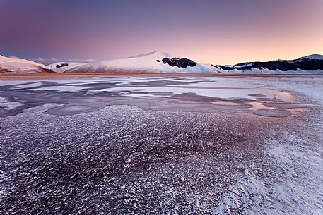 Melting in the Pian Grande of Castelluccio di Norcia, Sibillini National Park, Umbria, Italy, Europe