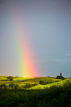 Rainbow in the hills of Val d'Orcia, Tuscany, Italy, Europe